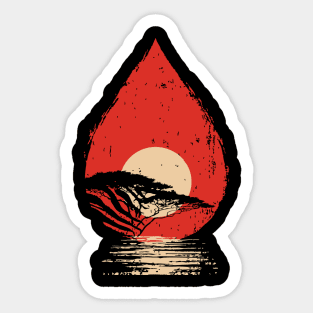 Serene Sunset in a Drop Surreal Nature Art Sticker